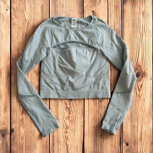 PINK VICTORIA'S SECRET Gray Blue Long Sleeve Crop Workout Top Sz Medium